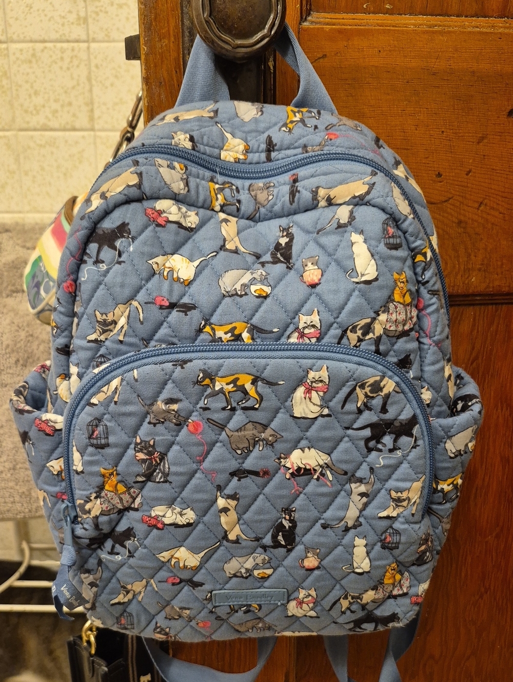 Vera Bradley Quilted Blue Cat Print Mini Backpack